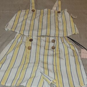 Love Squared Yellow and Blue Striped Kids Romper